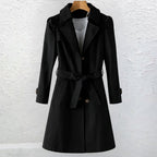 Women's Vintage Trench-Collar Coat – Tailored Silhouette — Black