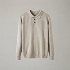 Men's Long-Sleeve Knit Polo Sweater with Collar — Green