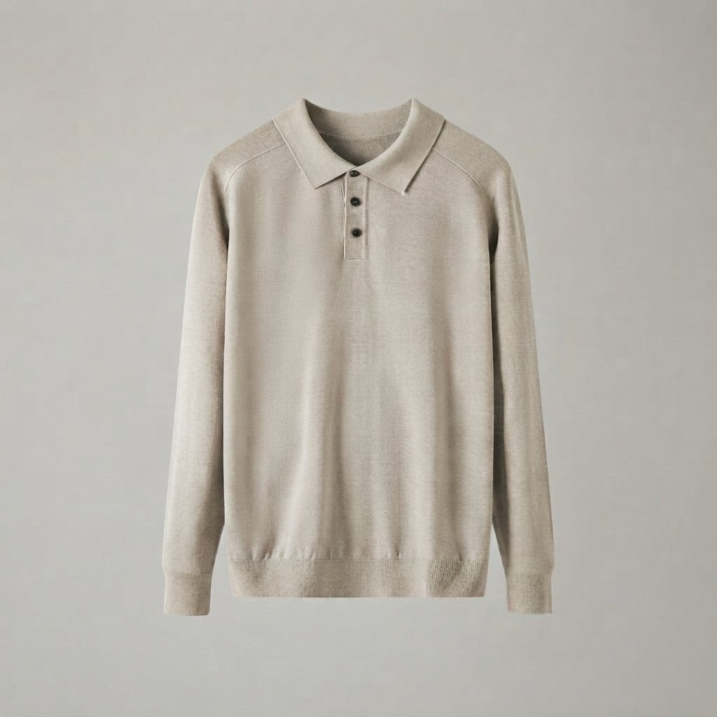 Men's Long-Sleeve Knit Polo Sweater with Collar — Green