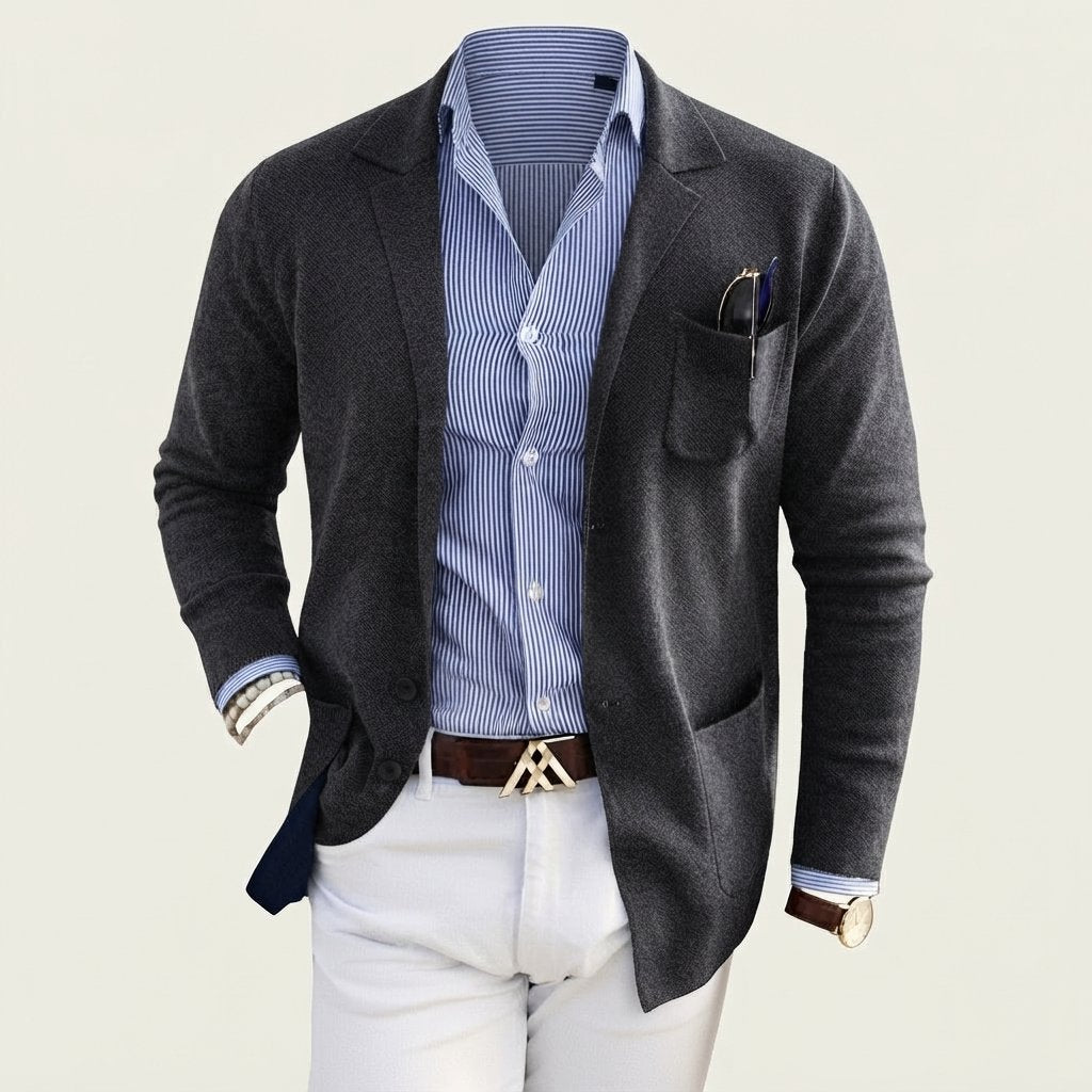Men's Notch-Lapel Blazer with Flap Pockets, Regular Fit — Dark Grey