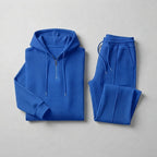Waffle-Knit Half-Zip Hoodie & Jogger Set for Men — Blue