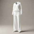 Women's 2-Piece Sweatsuit Set, Long Sleeve Top & Wide-Leg Trousers — White