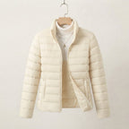 Women's Lightweight Quilted Jacket with Stand Collar — Cream