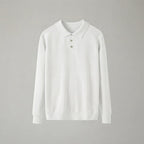 Men's Long-Sleeve Knit Polo Sweater with Collar — White