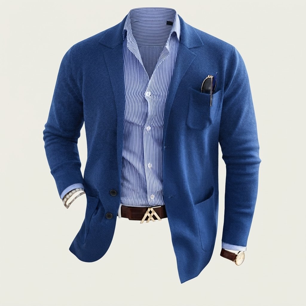 Men's Notch-Lapel Blazer with Flap Pockets, Regular Fit — Blue