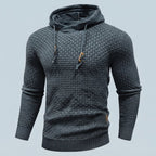 Waffle-Knit Pullover Hoodie with Drawstring Hood — Grey
