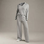 Women's 2-Piece Sweatsuit Set, Long Sleeve Top & Wide-Leg Trousers — Grey