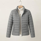 Women's Lightweight Quilted Jacket with Stand Collar — Grey