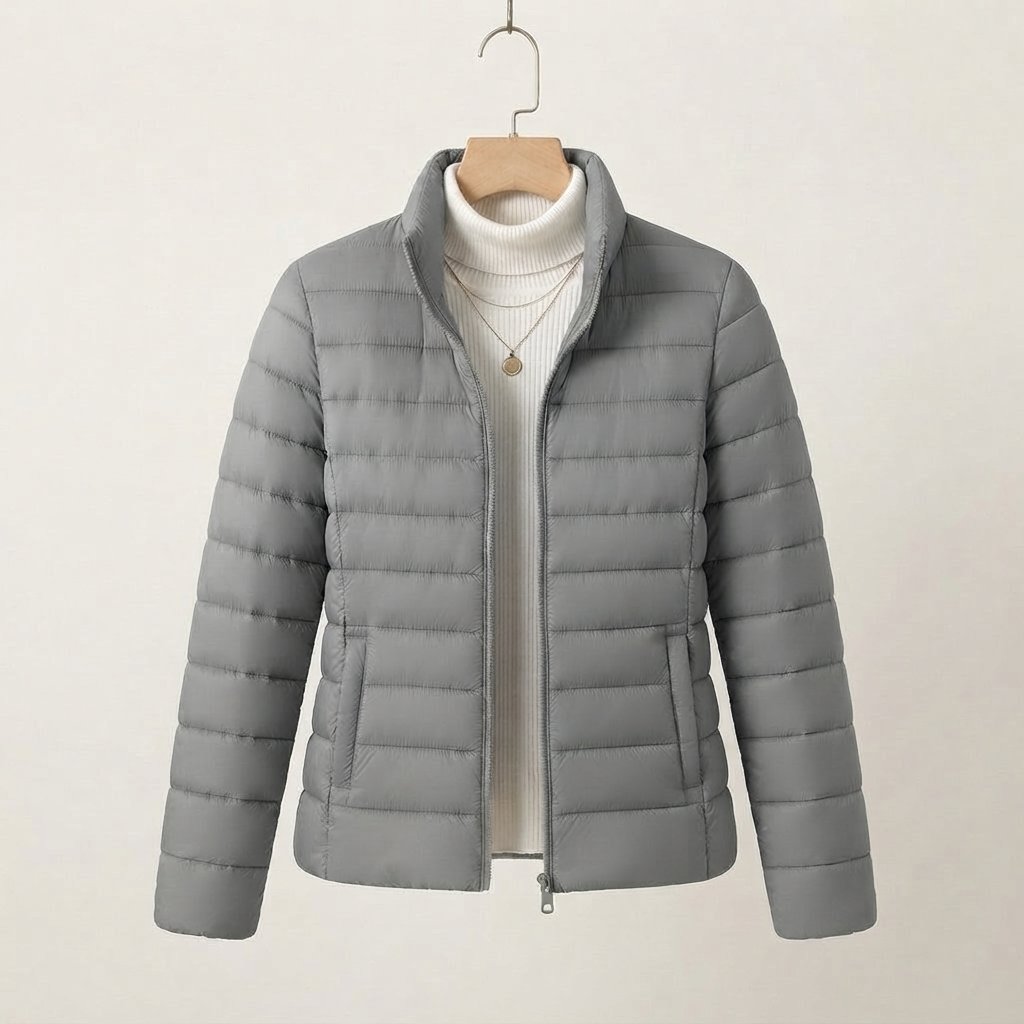 Women's Lightweight Quilted Jacket with Stand Collar — Grey