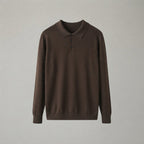 Men's Long-Sleeve Knit Polo Sweater with Collar — Brown