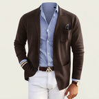 Men's Notch-Lapel Blazer with Flap Pockets, Regular Fit — Brown