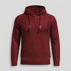 Waffle-Knit Pullover Hoodie with Drawstring Hood — Red
