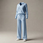 Women's 2-Piece Sweatsuit Set, Long Sleeve Top & Wide-Leg Trousers — Light Blue