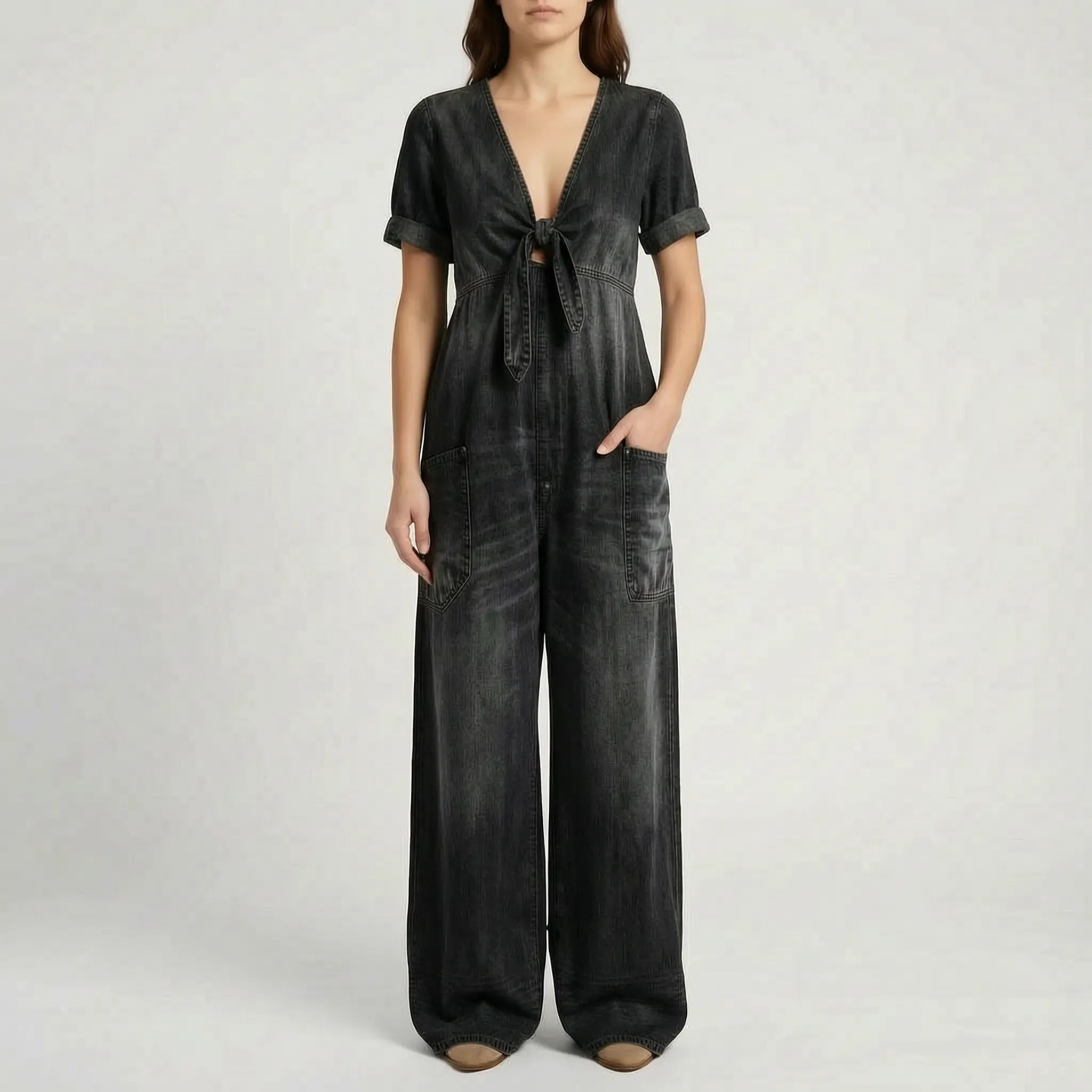 Aerasuit - Relaxed Wide Leg Short Sleeve Jumpsuit 