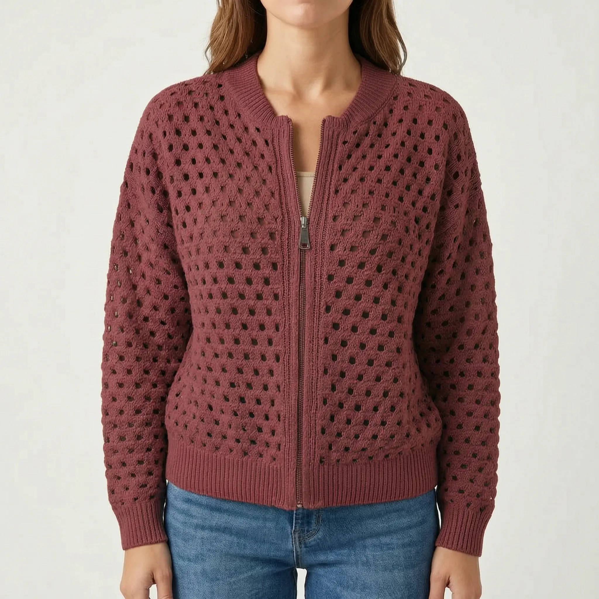 Aerelia - Zip-Up Knit Cardigan  Aerelia
