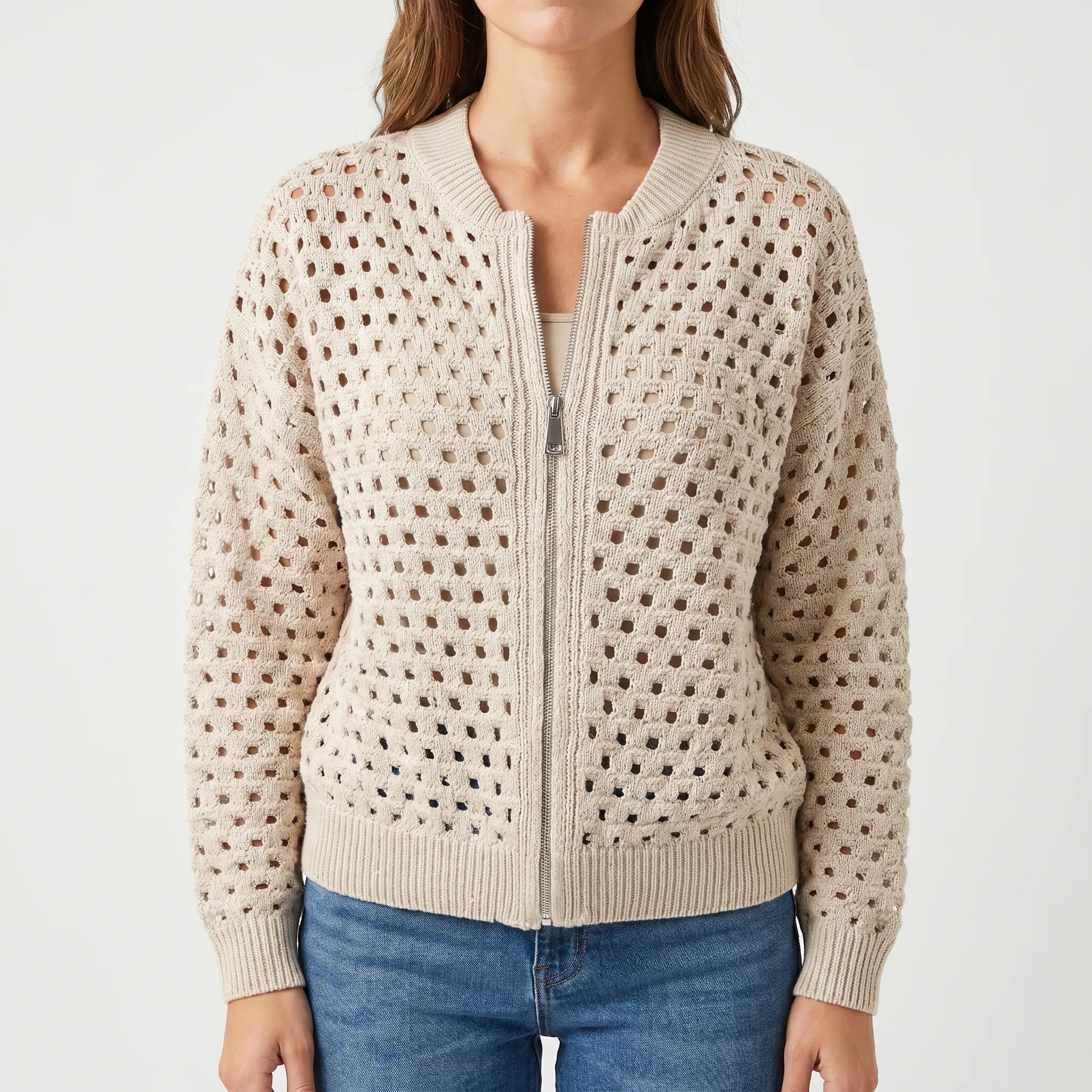 Aerelia - Zip-Up Knit Cardigan  Aerelia
