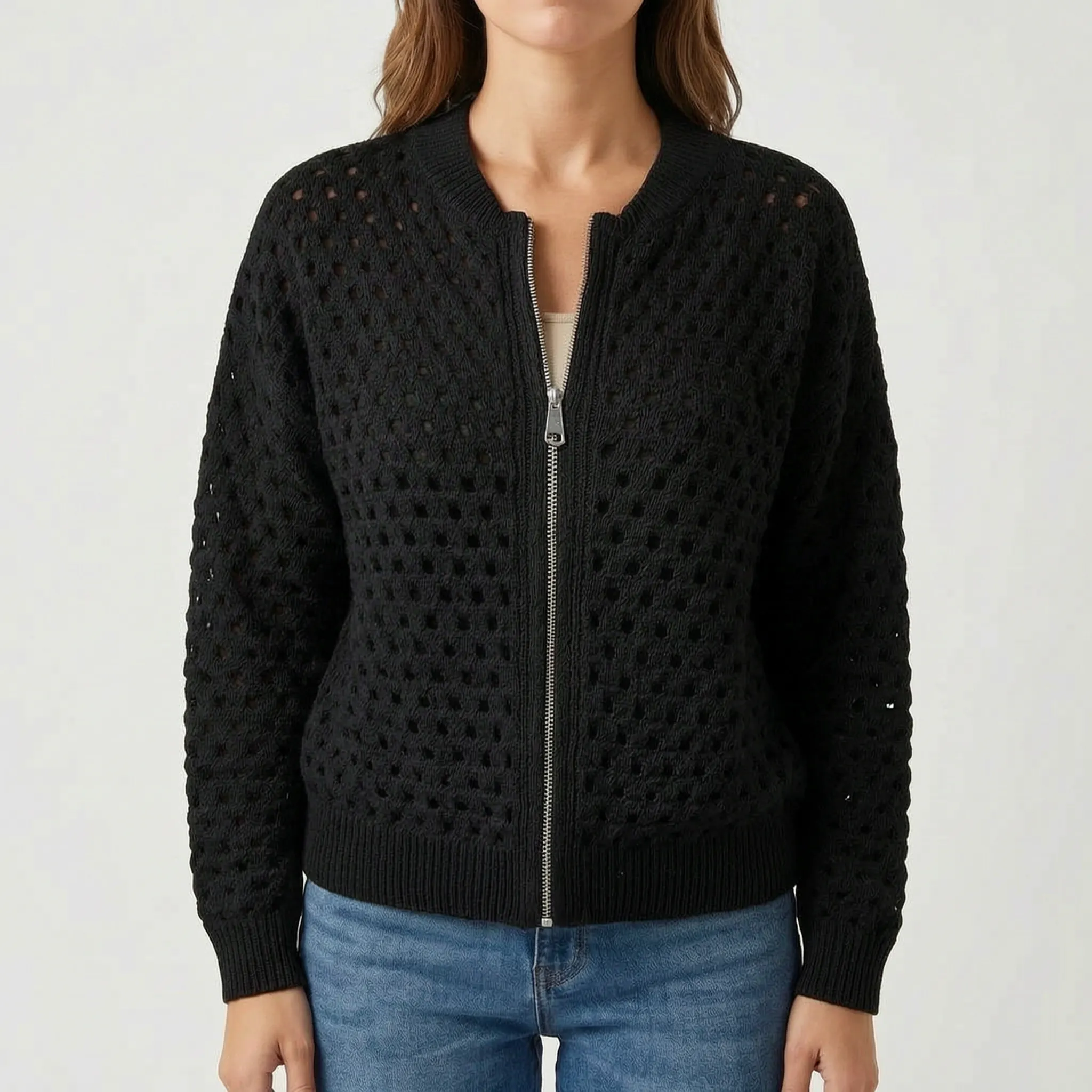 Aerelia - Zip-Up Knit Cardigan  Aerelia