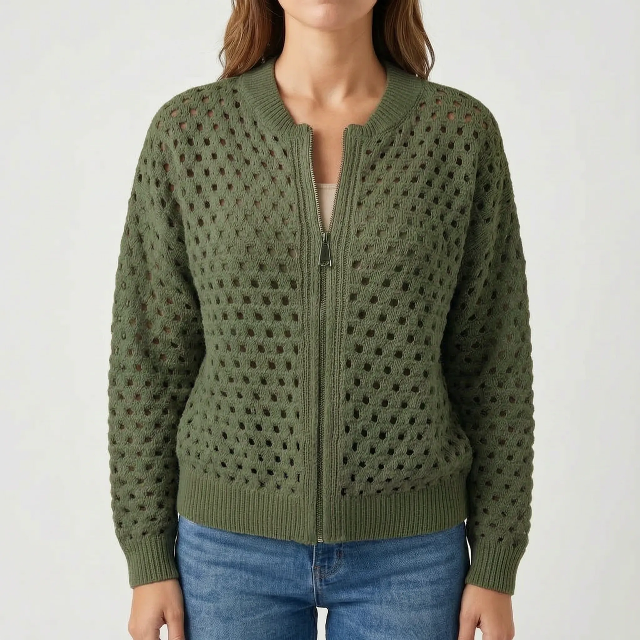 Aerelia - Zip-Up Knit Cardigan  Aerelia