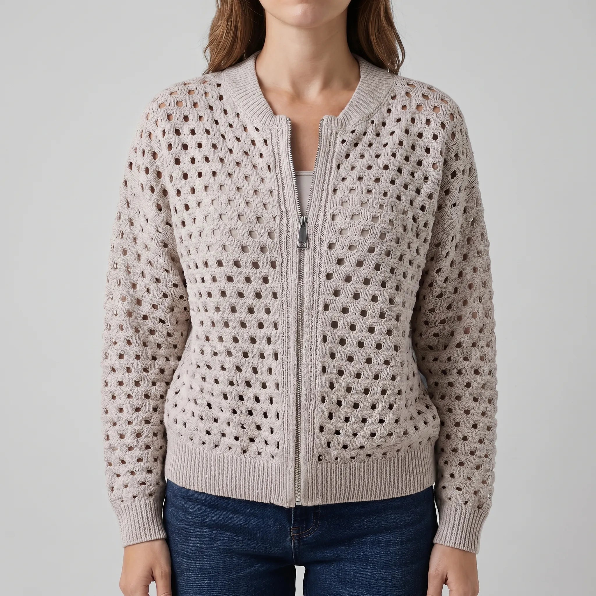 Aerelia - Zip-Up Knit Cardigan  Aerelia