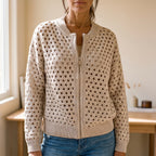 Aeryknit - Relaxed Open Knit Ladies Zip Up Cardigan 