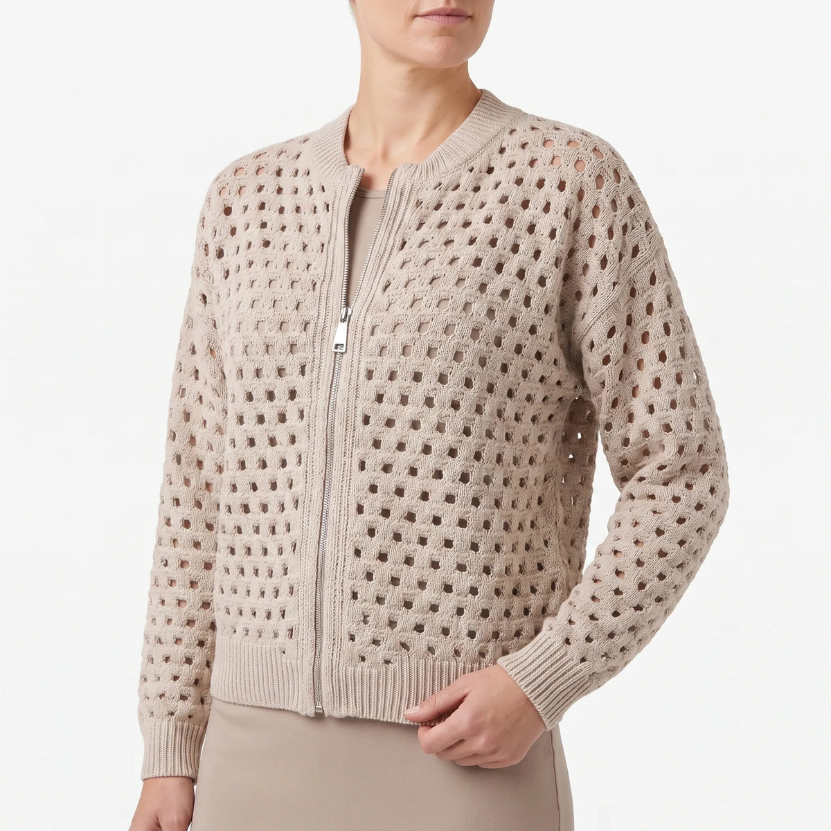 Aeryknit - Relaxed Open Knit Ladies Zip Up Cardigan 
