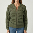 Aeryknit - Relaxed Open Knit Ladies Zip Up Cardigan 