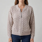 Aeryknit - Relaxed Open Knit Ladies Zip Up Cardigan 