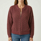 Aeryknit - Relaxed Open Knit Ladies Zip Up Cardigan 
