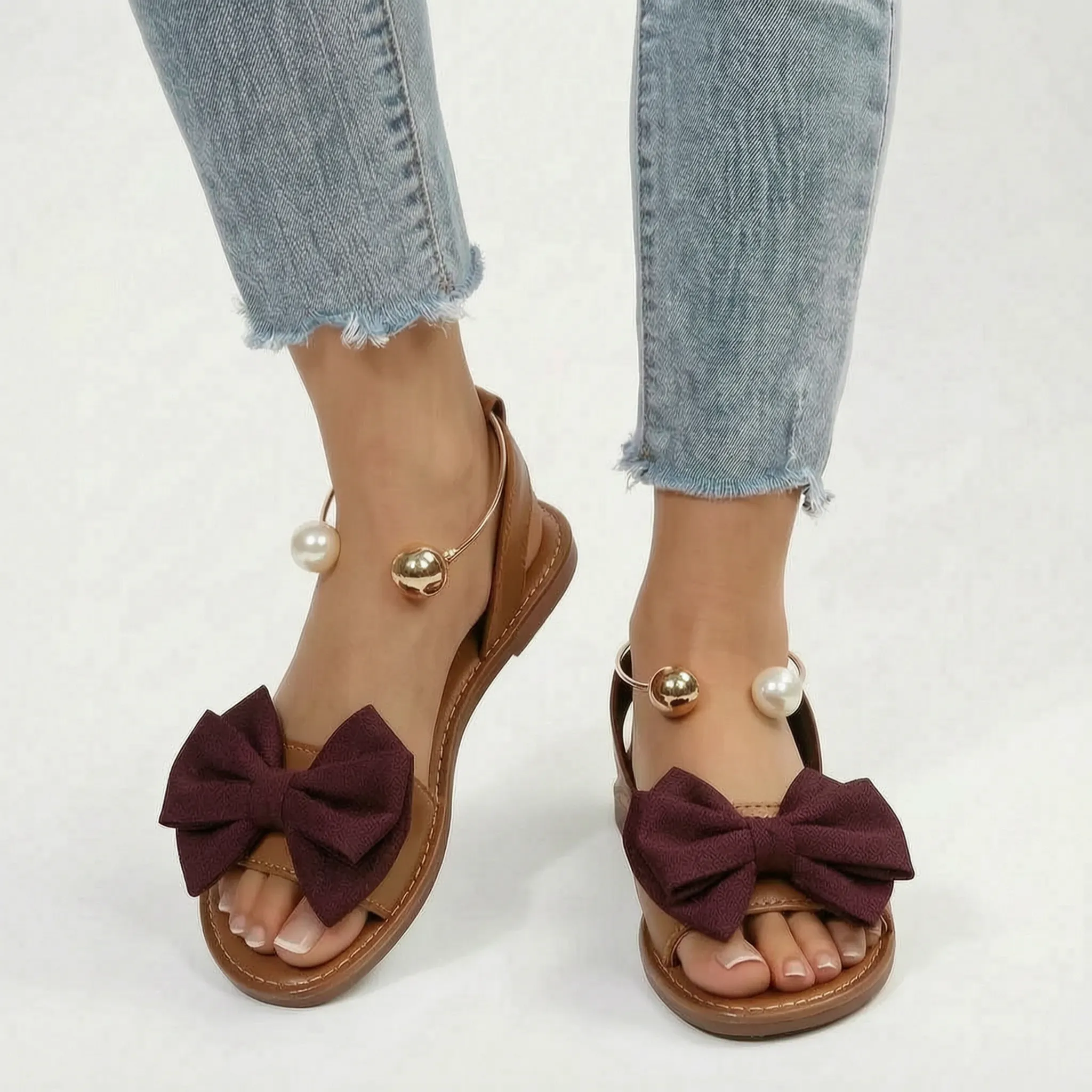 BowFlats - Flat Summer Sandals With Bow 