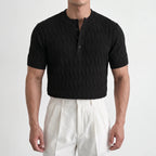 Cabelon - Cable-Knit Short-Sleeved Henley Shirt 