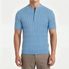Cabelon - Cable-Knit Short-Sleeved Henley Shirt 