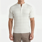 Cabelon - Cable-Knit Short-Sleeved Henley Shirt 