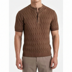 Cabelon - Cable-Knit Short-Sleeved Henley Shirt 