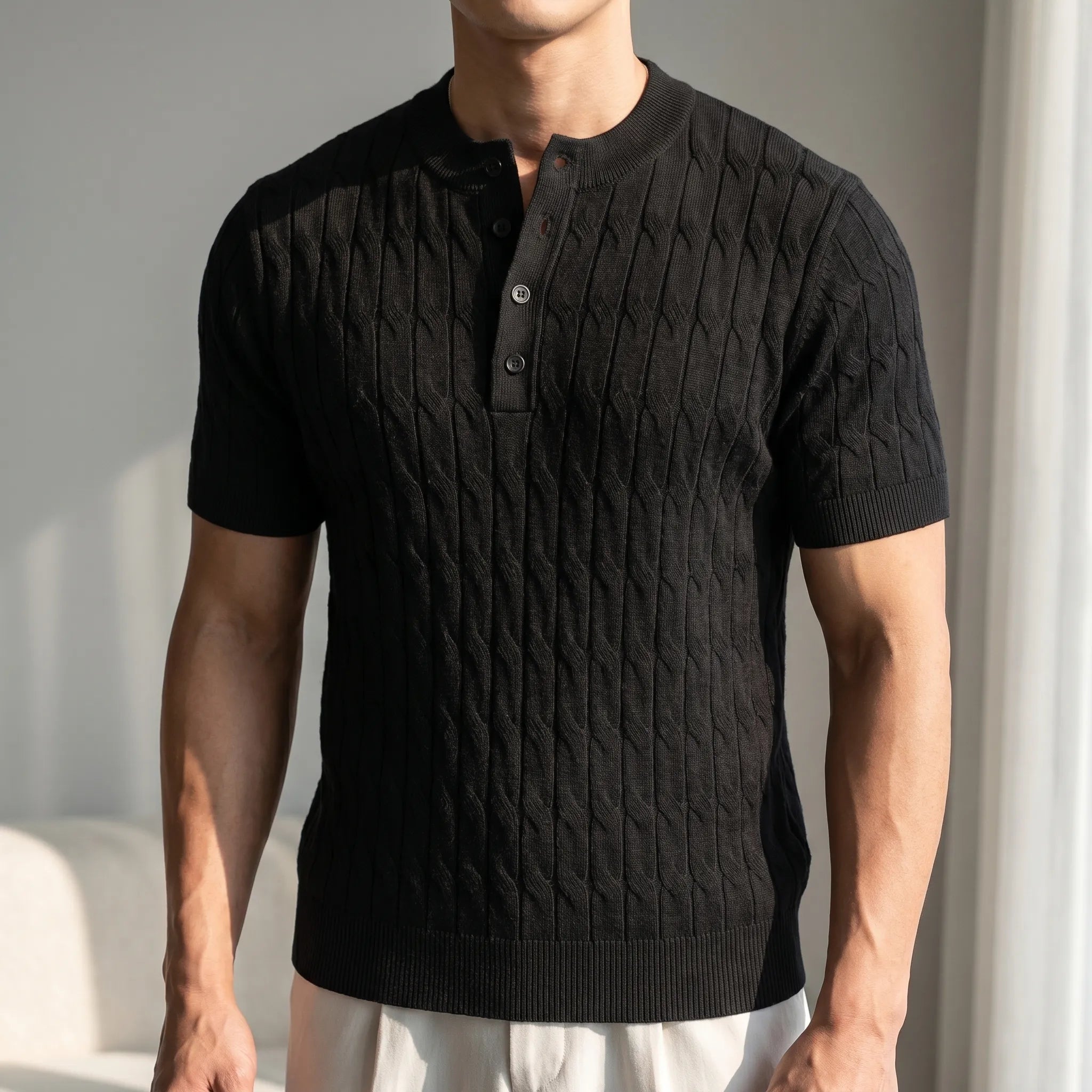 Cablure - Smart-Casual Collarless Top  Knitvora