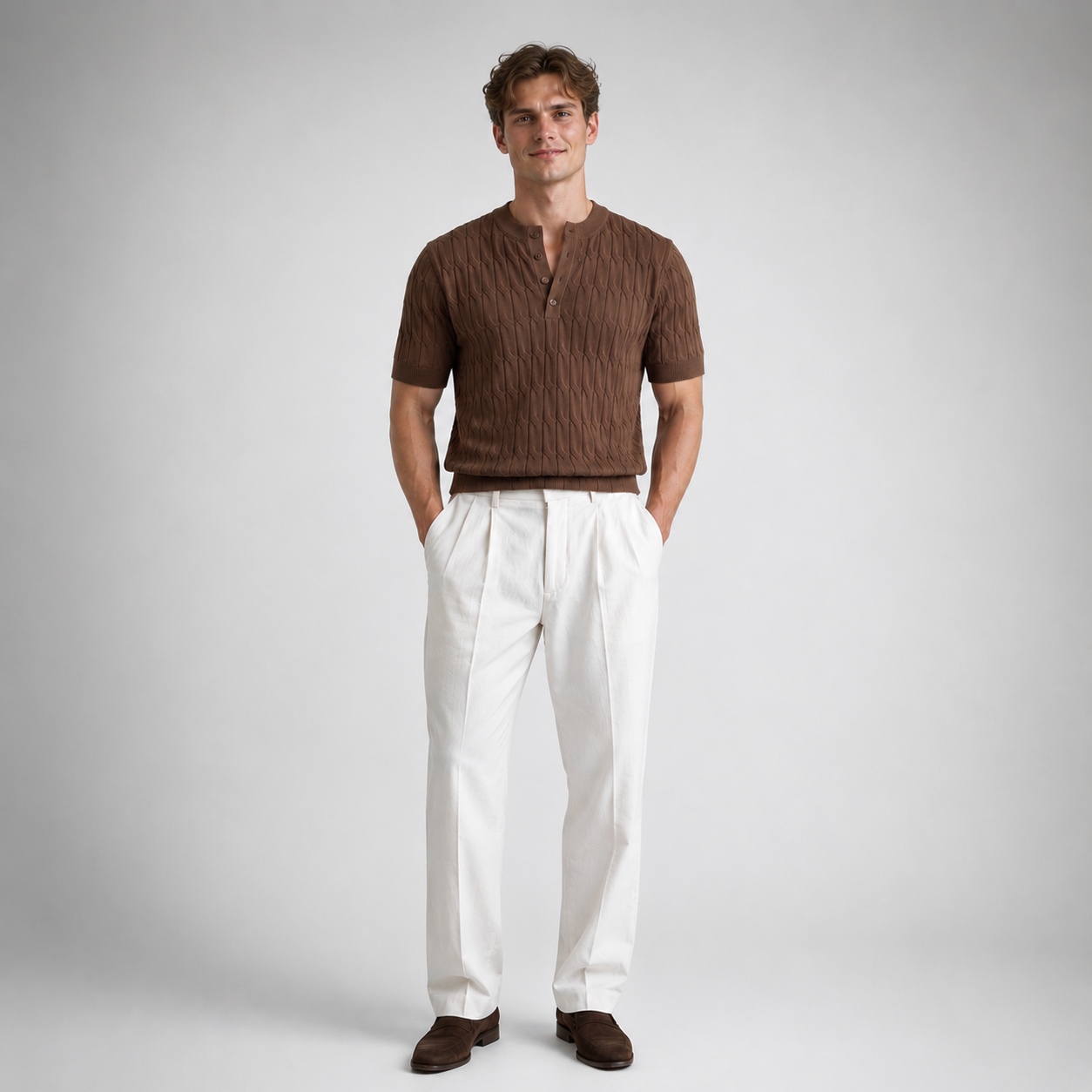 Cablure - Smart-Casual Collarless Top  Knitvora