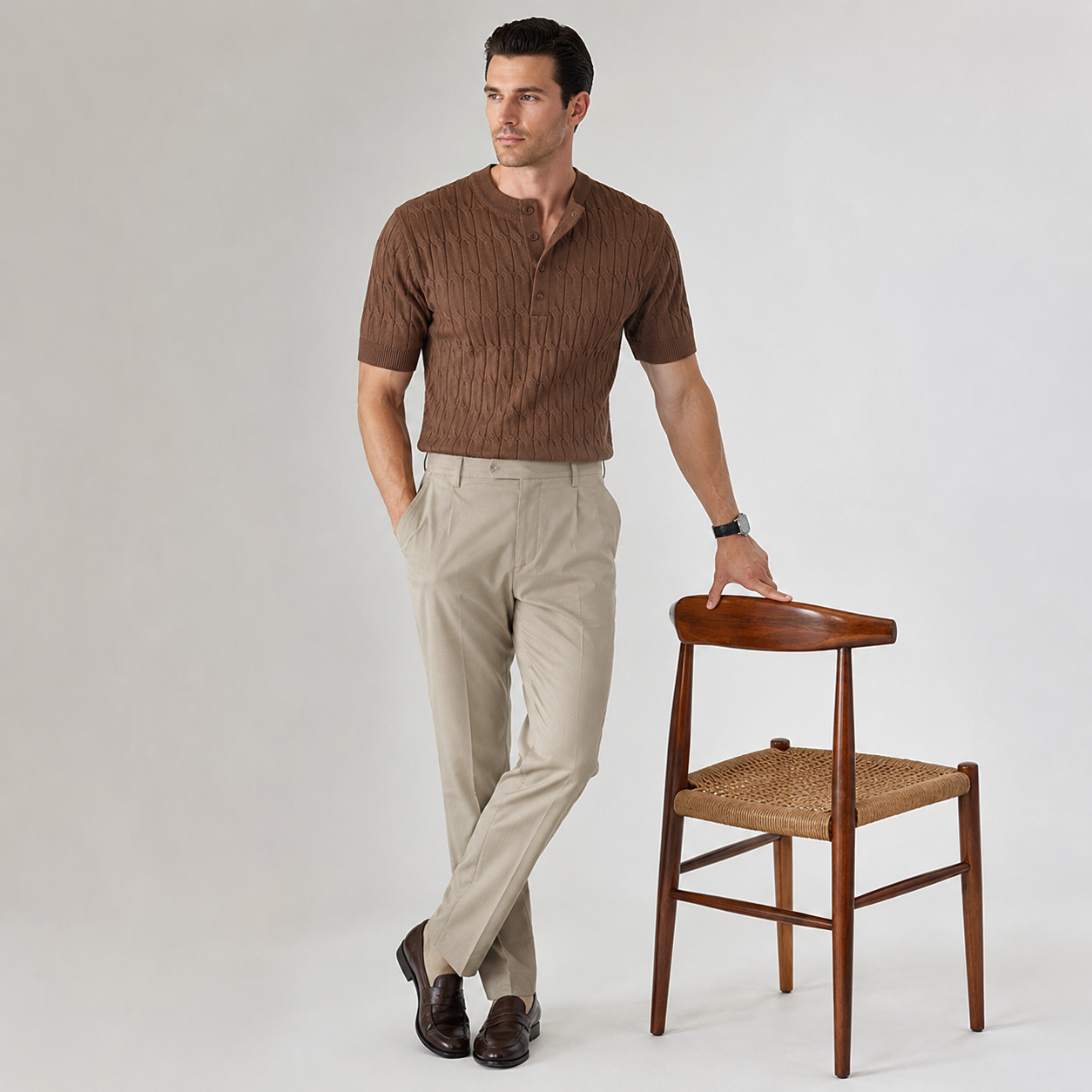 Cablure - Smart-Casual Collarless Top  Knitvora
