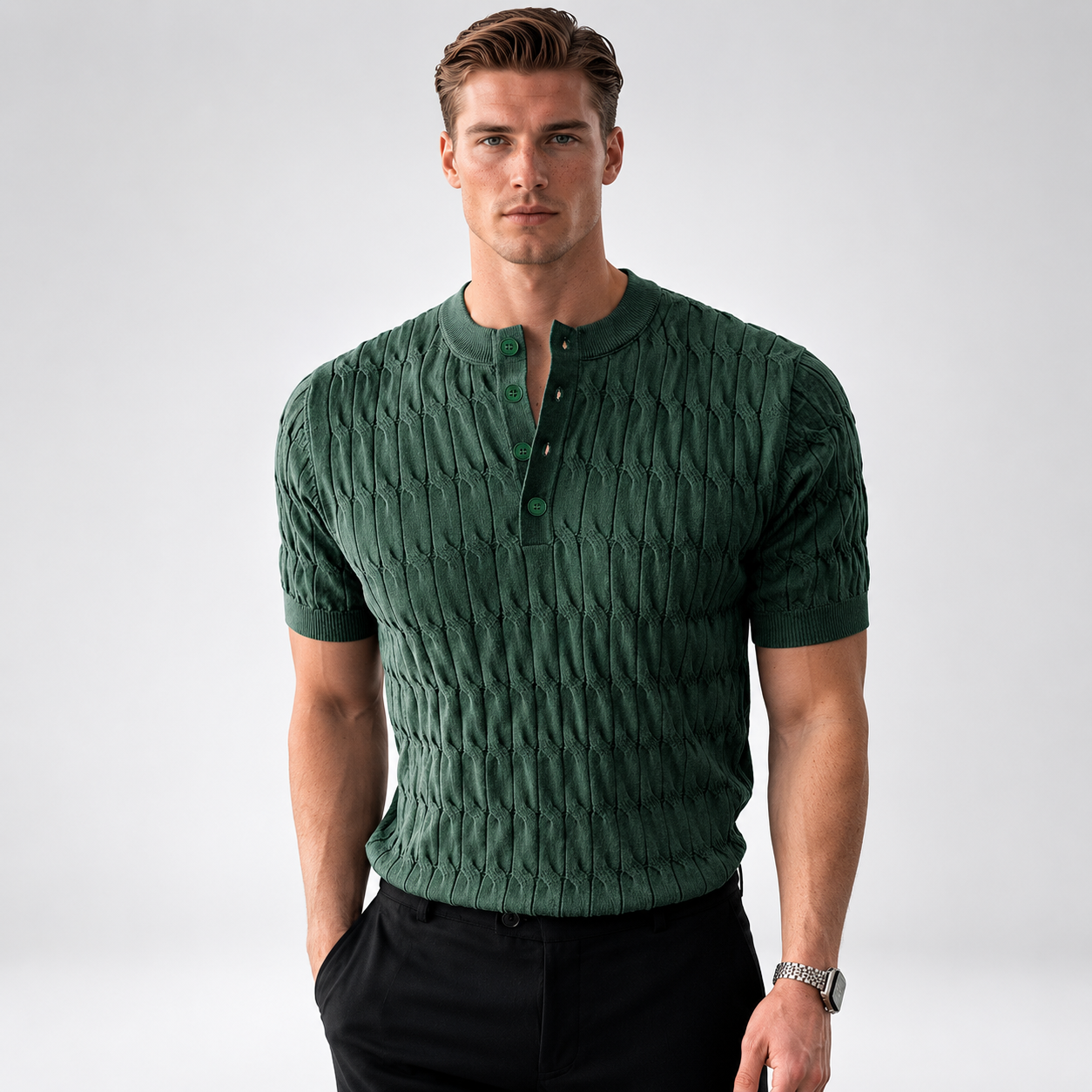 Cablure - Smart-Casual Collarless Top  Knitvora