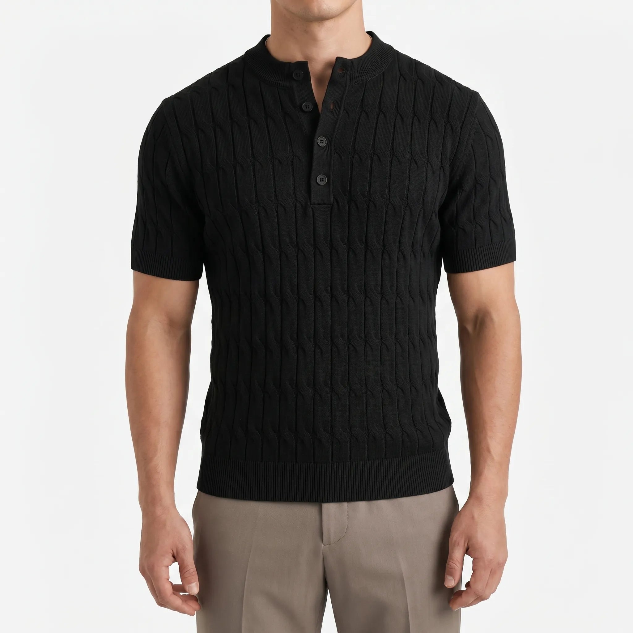 Cablure - Smart-Casual Collarless Top  Knitvora
