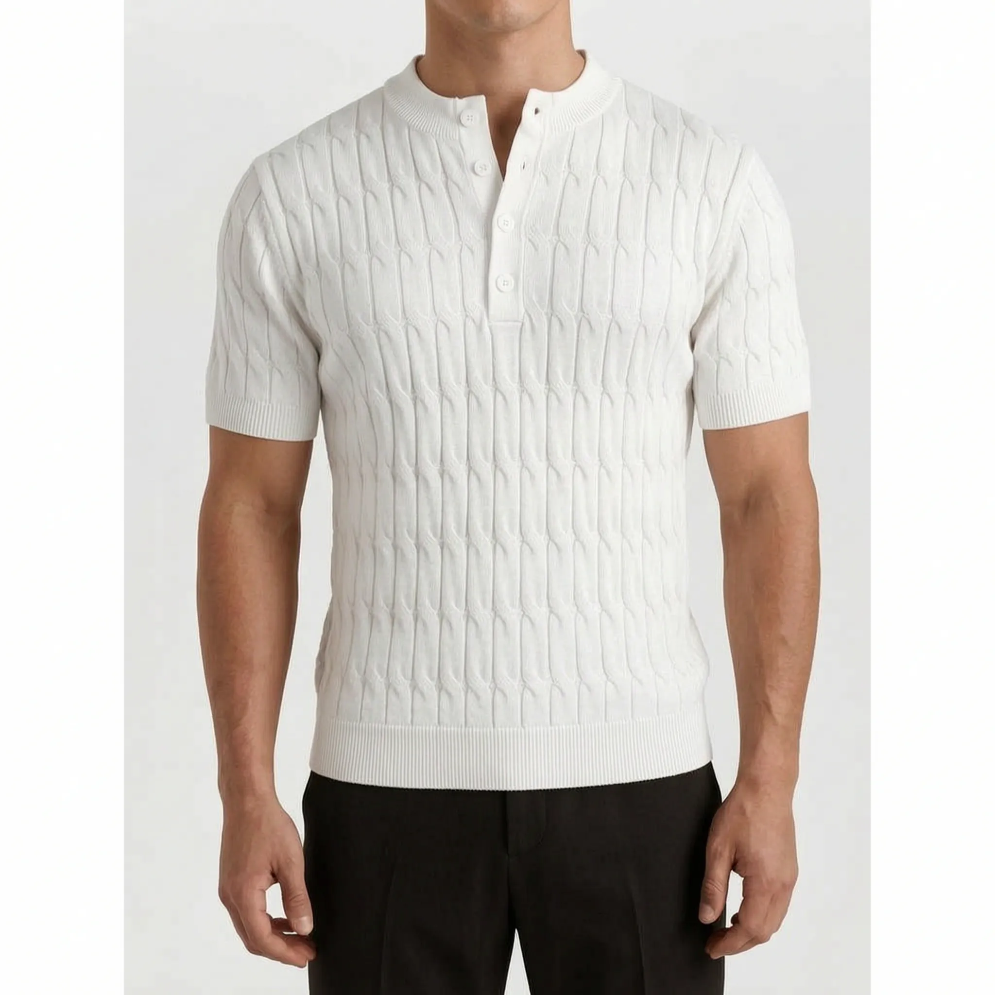Cablure - Smart-Casual Collarless Top  Knitvora