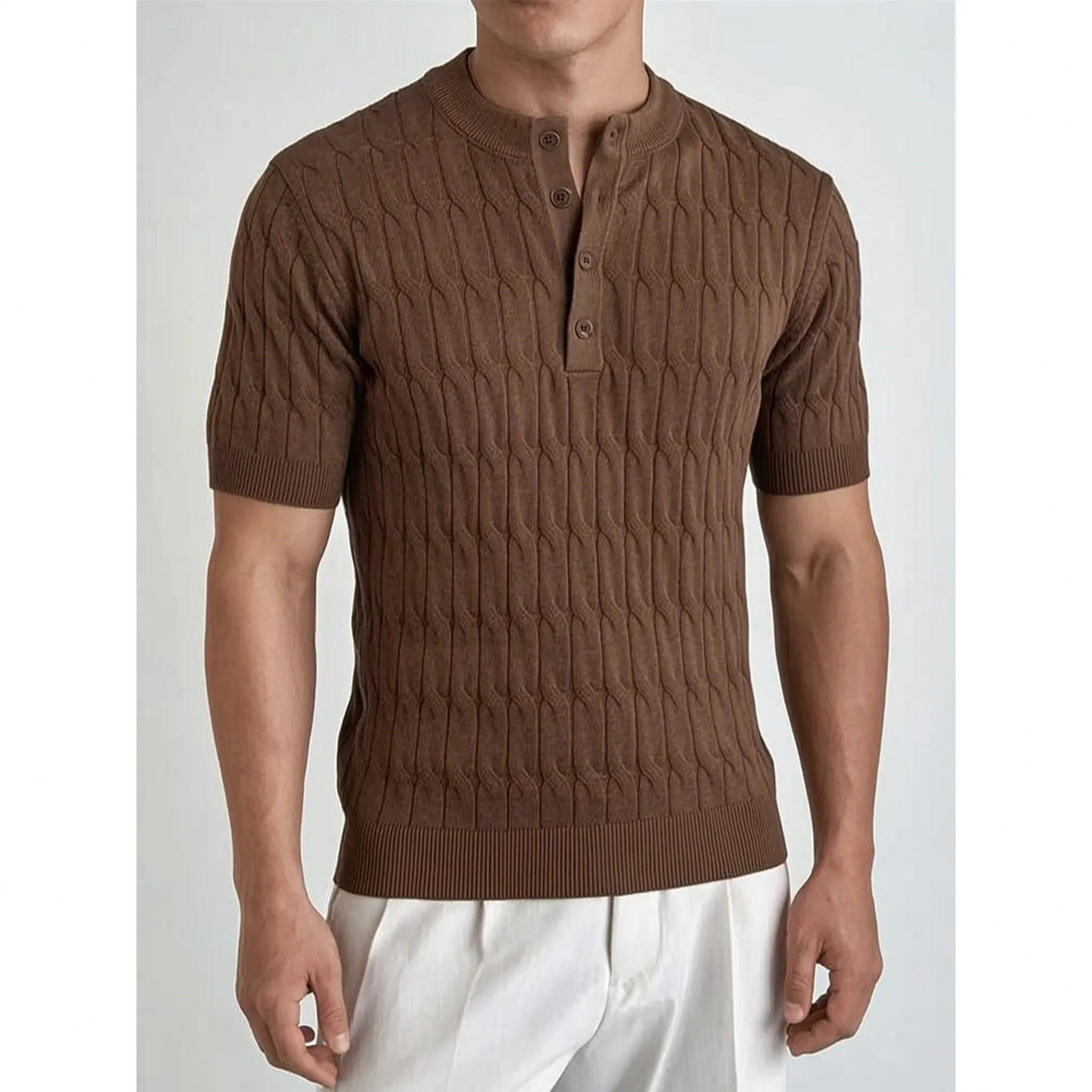 Cablure - Smart-Casual Collarless Top  Knitvora