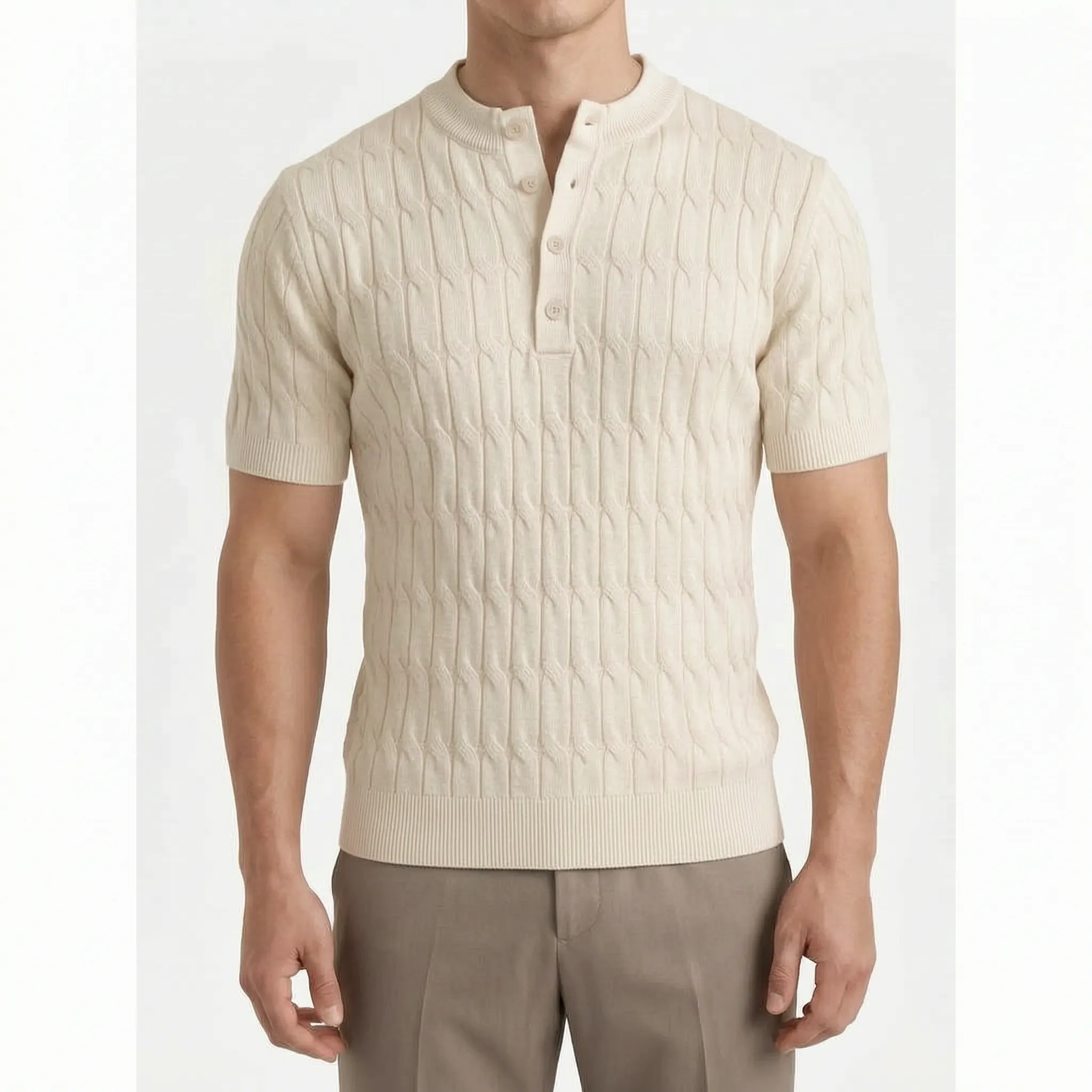 Cablure - Smart-Casual Collarless Top  Knitvora