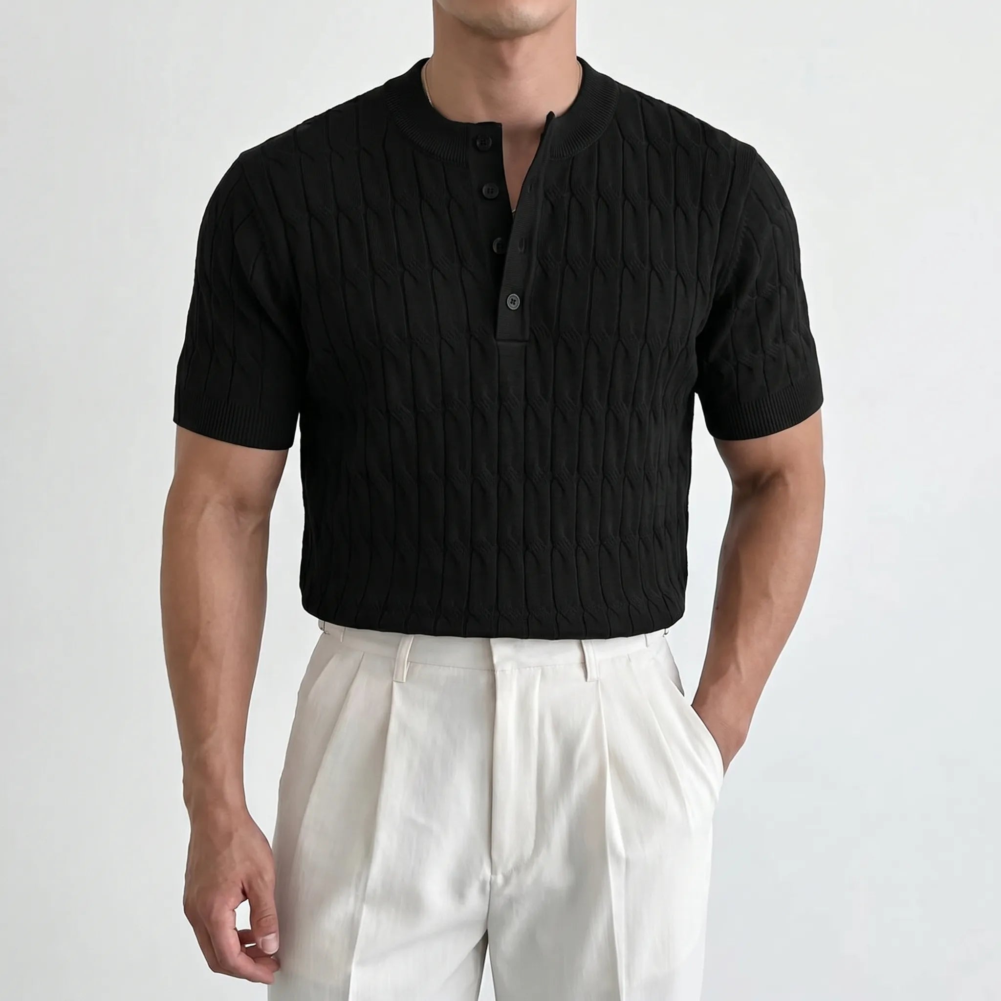Cablure - Smart-Casual Collarless Top  Knitvora
