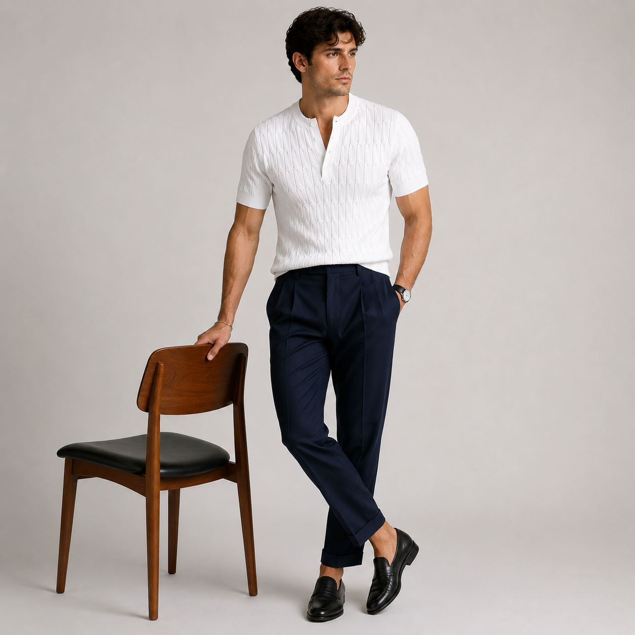 Cablure - Smart-Casual Collarless Top  Knitvora