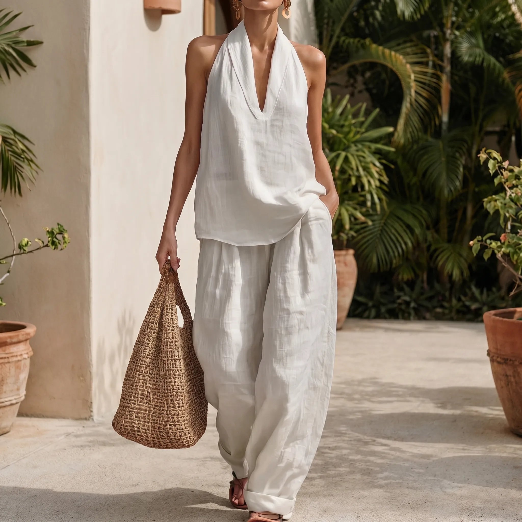 Driftlyn - Sleeveless Halter Top Set  Driftlyn
