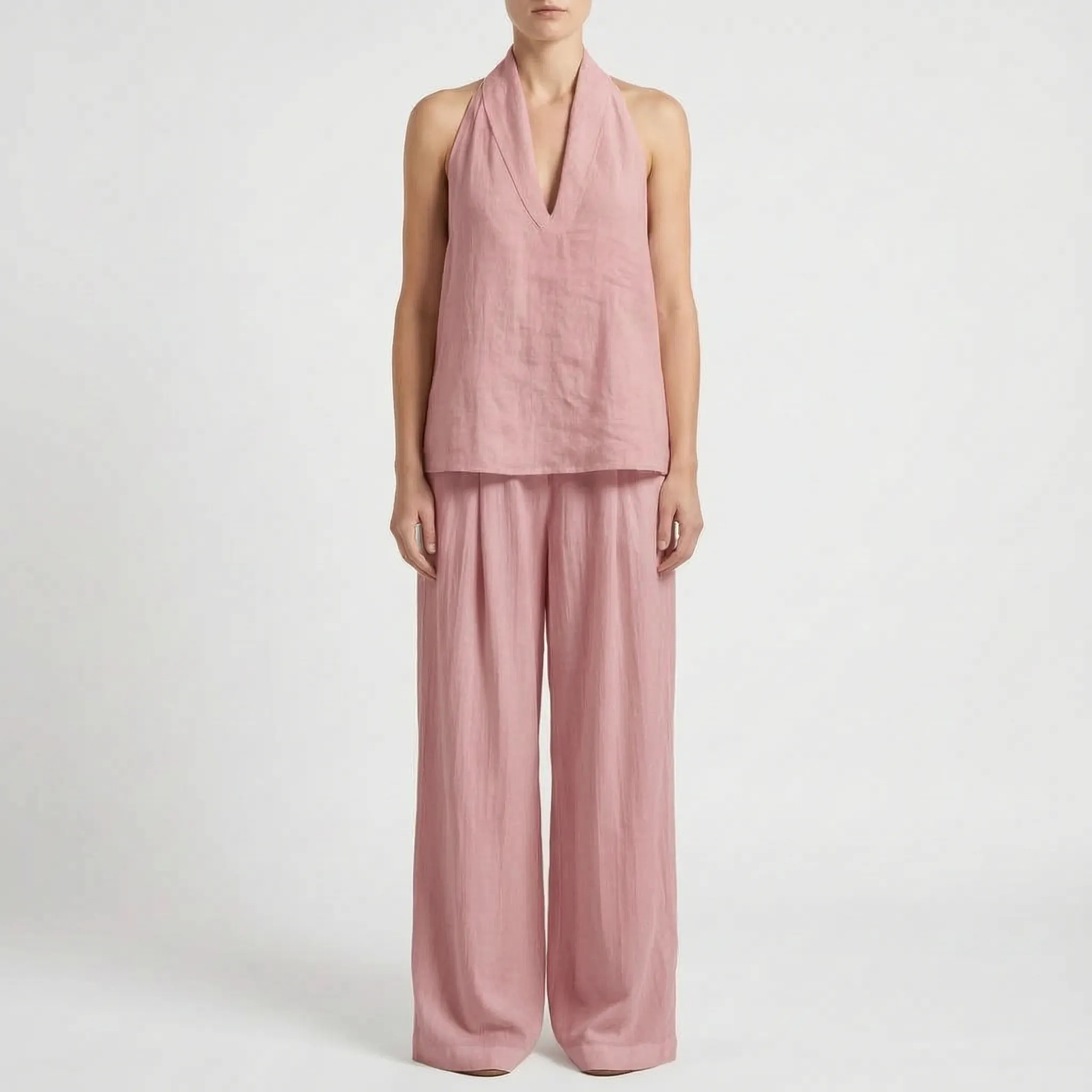 Driftlyn - Sleeveless Halter Top Set  Driftlyn