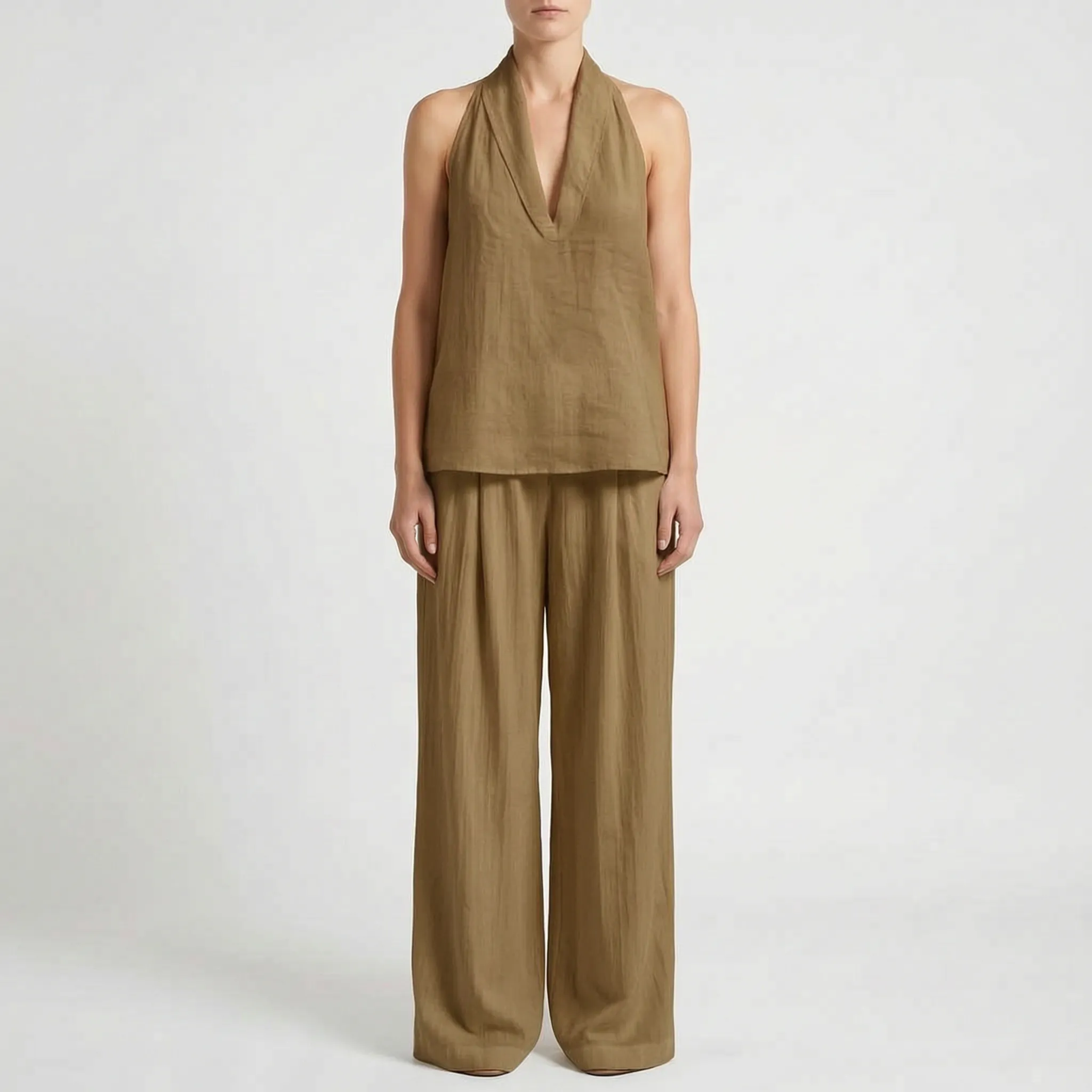 Driftlyn - Sleeveless Halter Top Set  Driftlyn