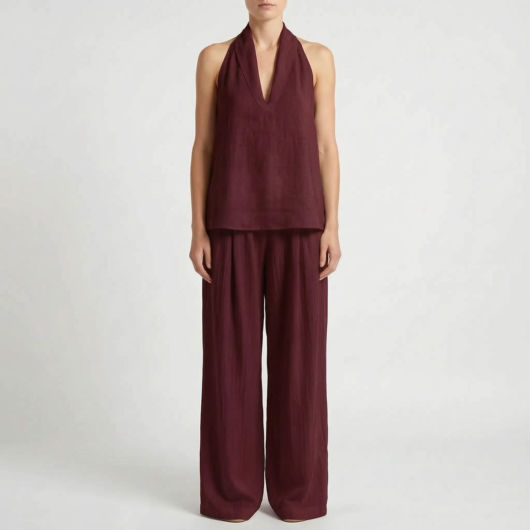 Driftlyn - Sleeveless Halter Top Set  Driftlyn