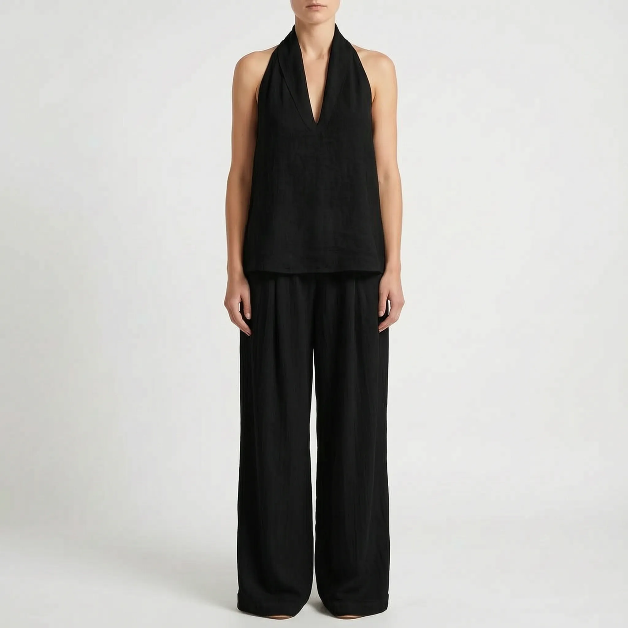 Driftlyn - Sleeveless Halter Top Set  Driftlyn