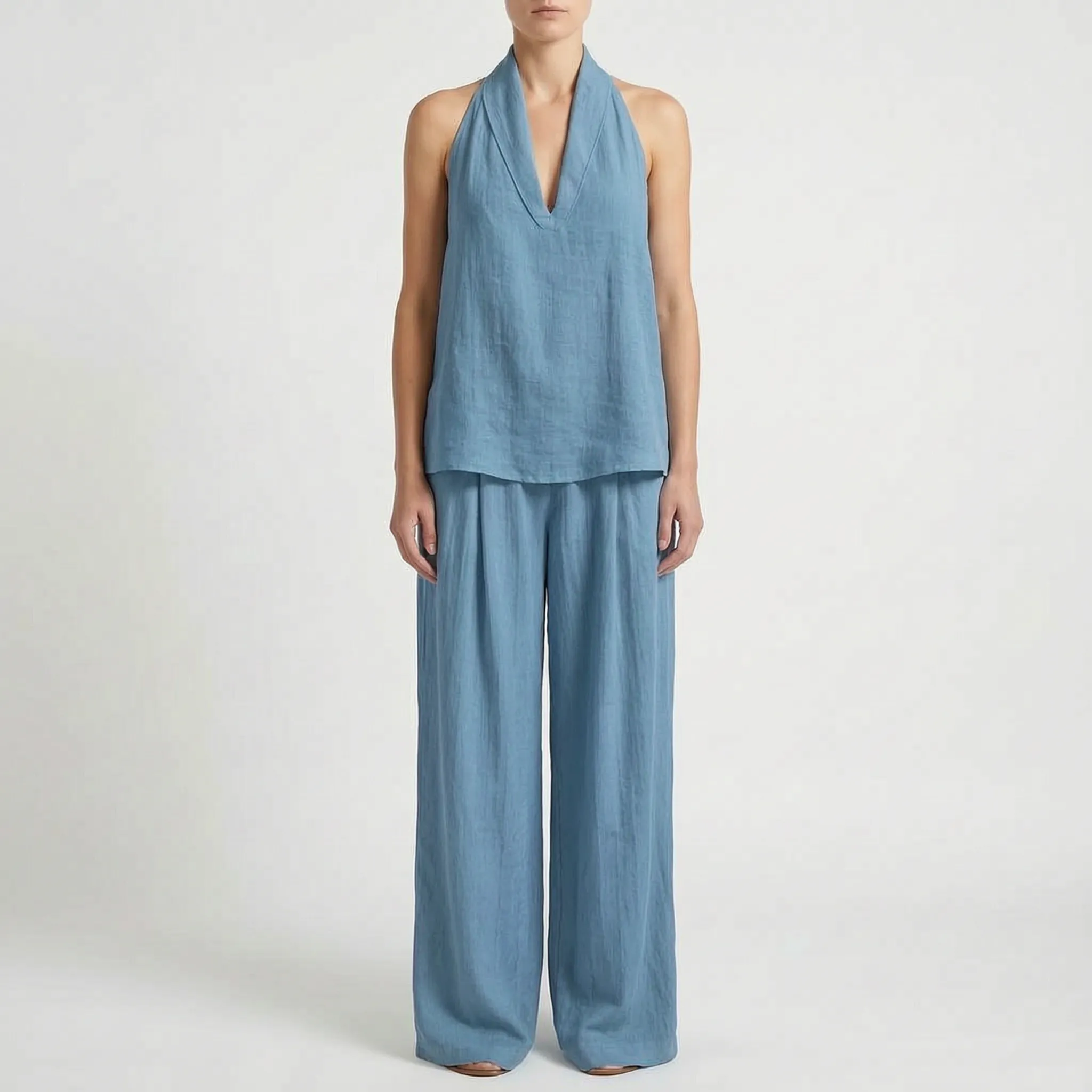 Driftlyn - Sleeveless Halter Top Set  Driftlyn