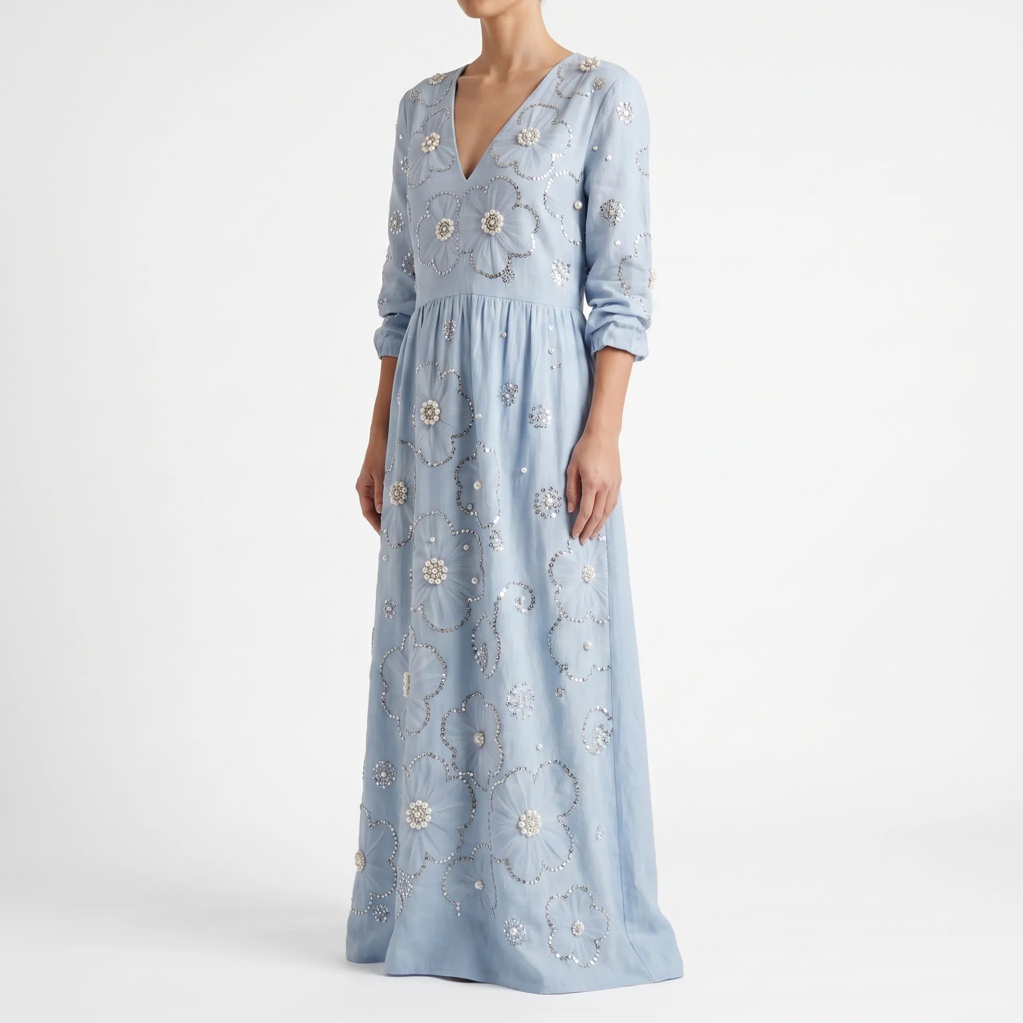 Floralia - Relaxed Fit Long Sleeve Midi Dress 
